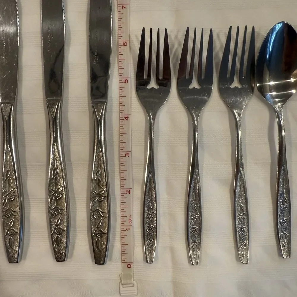 Ekco Eterna Rose Cotillion Stainless Flatware Knife Fork Spoon 13 Pc Vintage